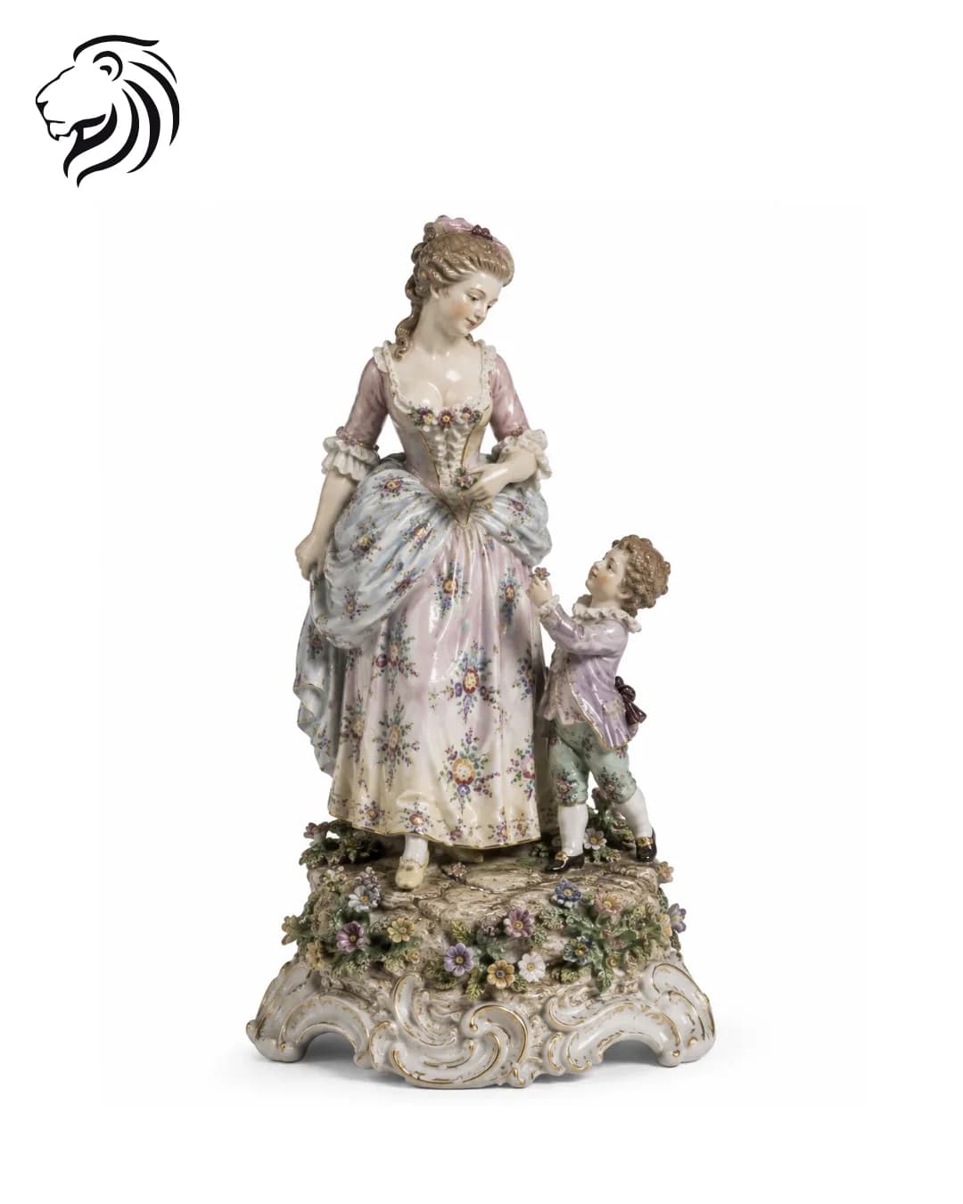 Groupe en porcelaine : jeune femme et enfant