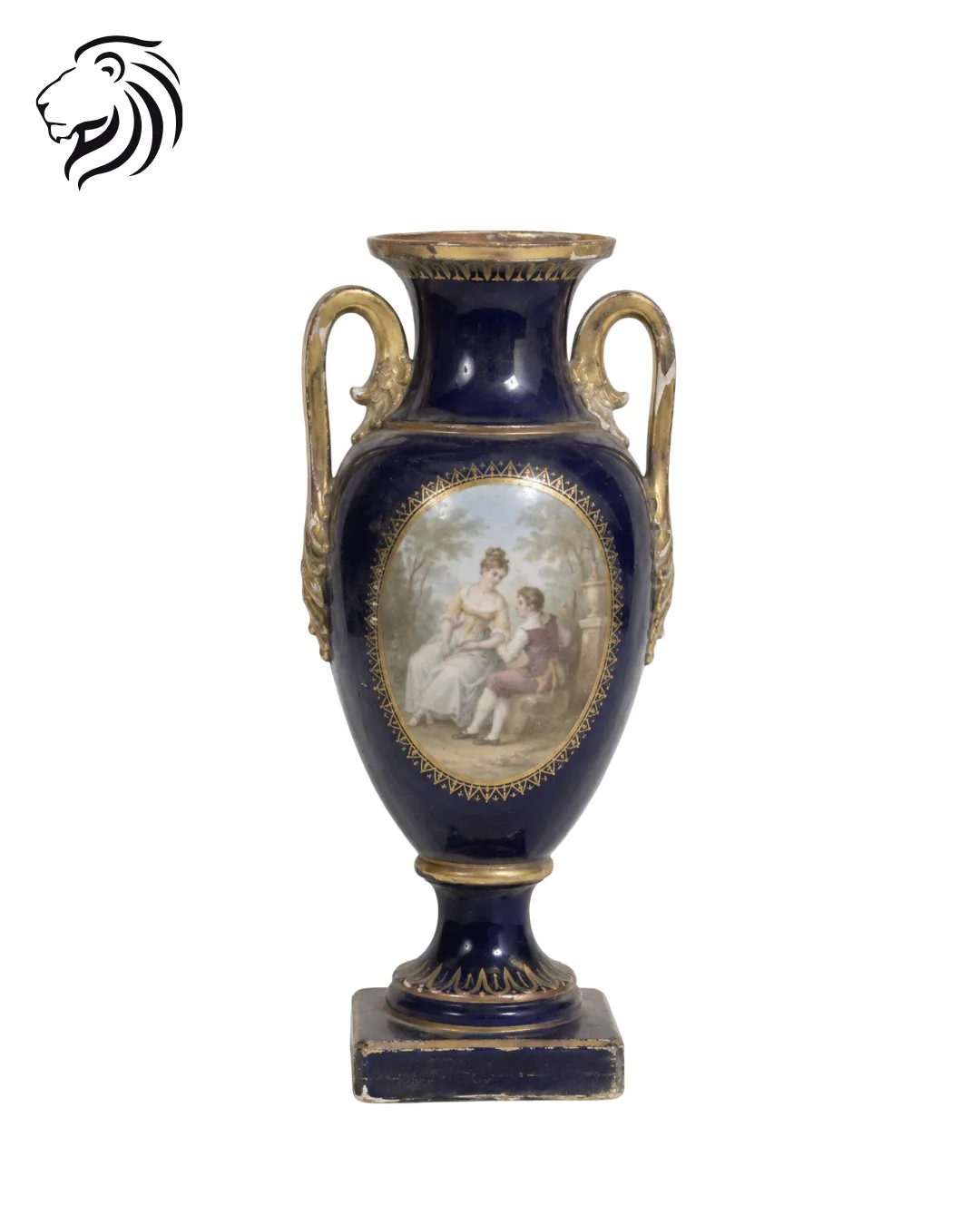 Vase bleu cobalt à médaillon