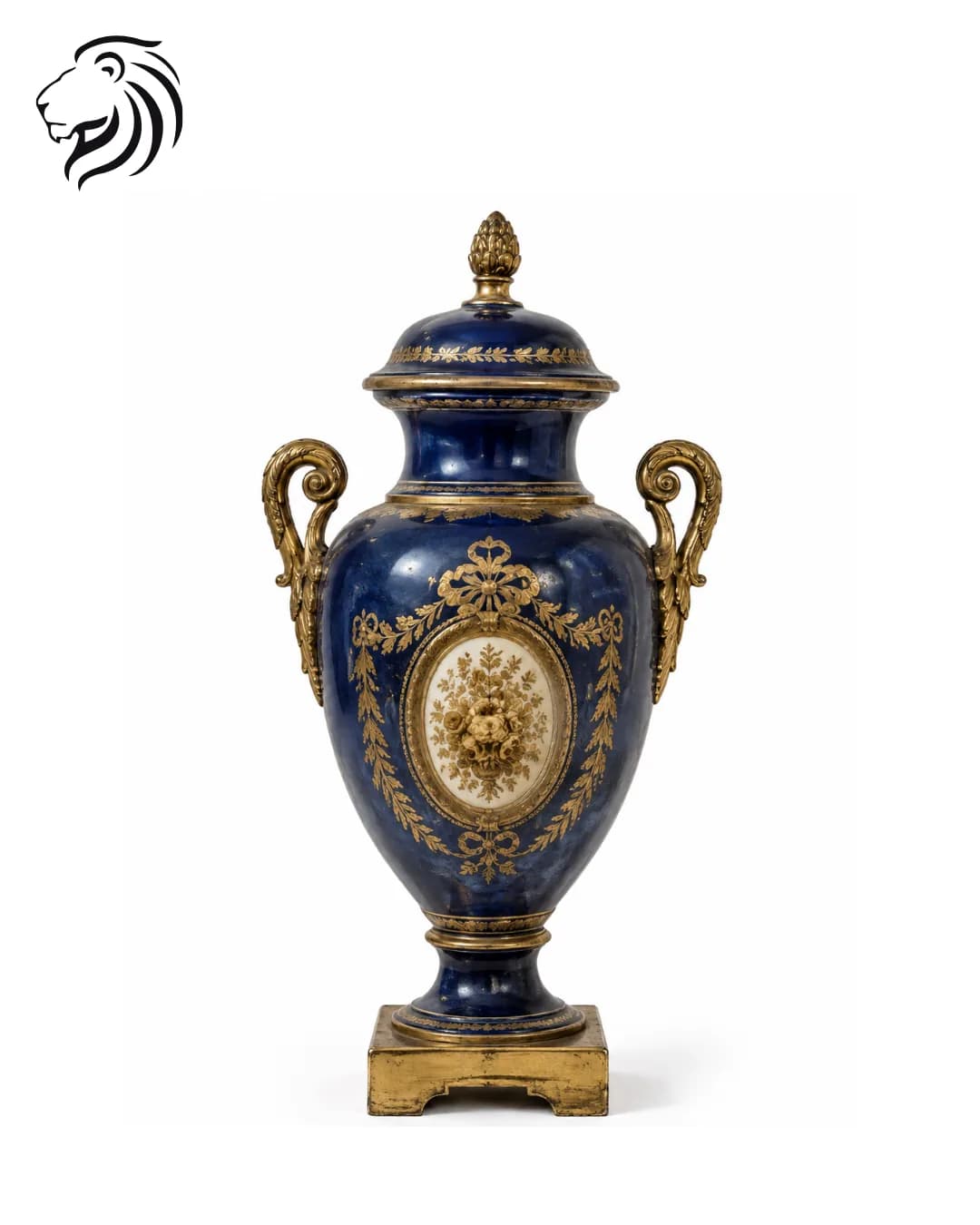 Urne bleu cobalt à couvercle