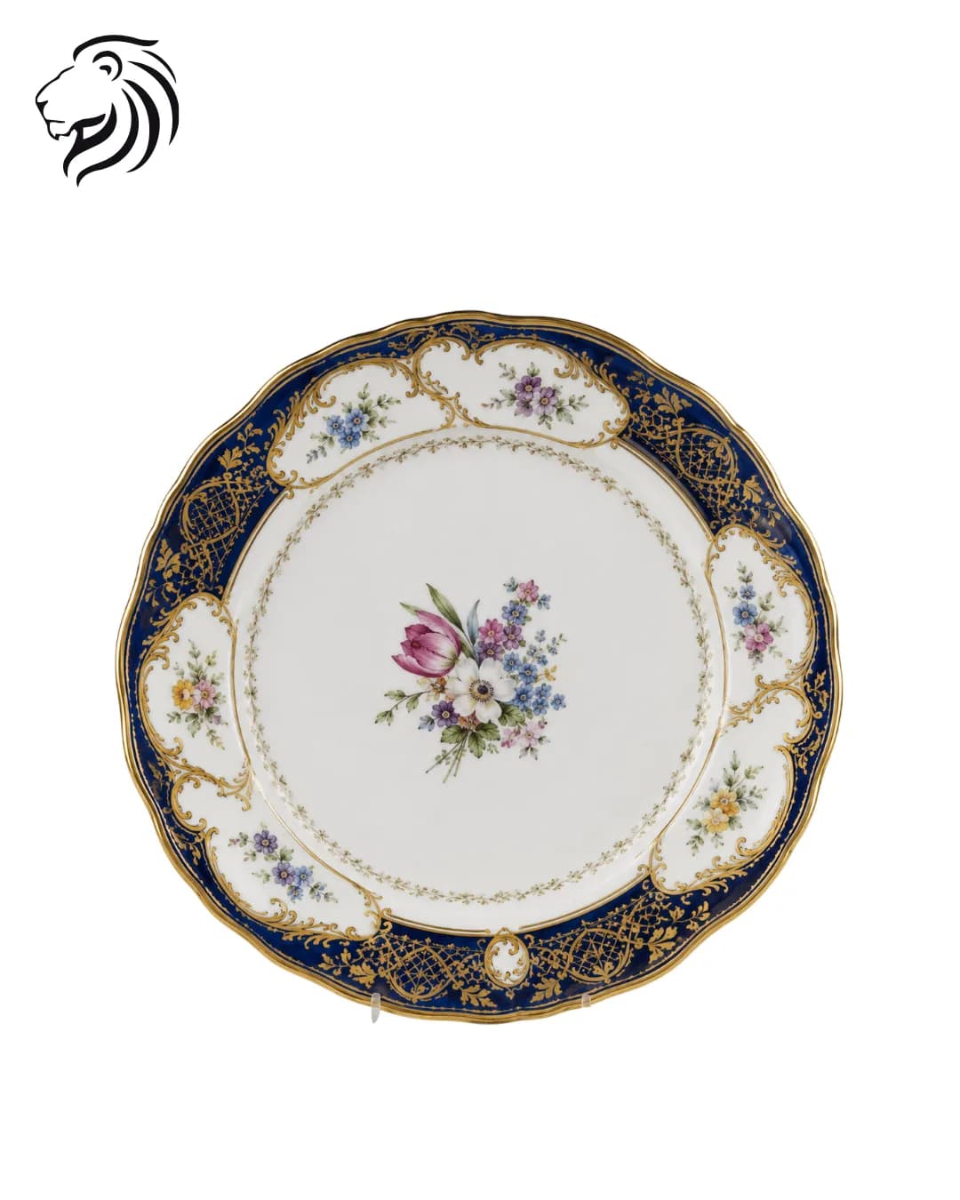 Assiette florale à bord doré