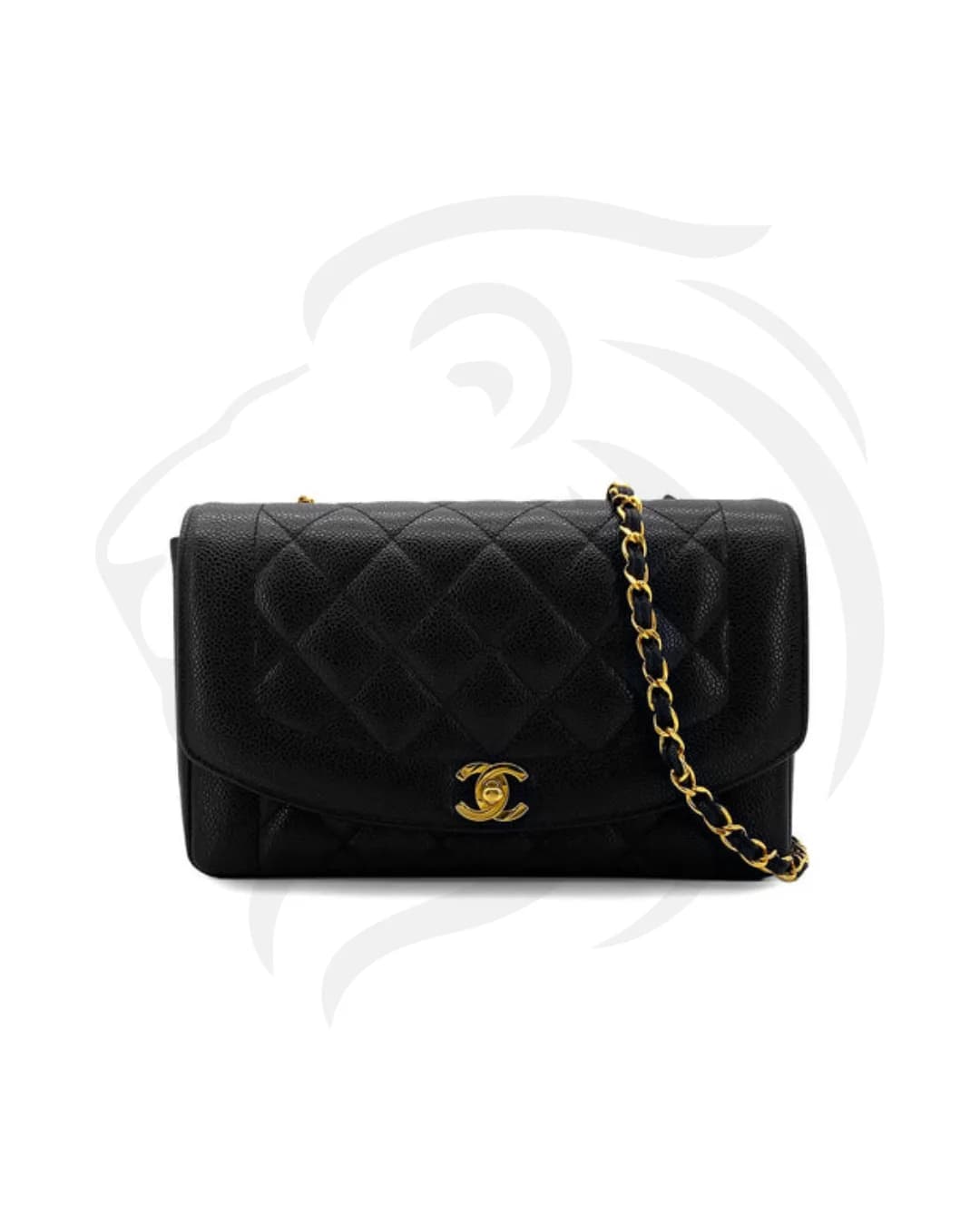 CHANEL DIANA MEDIUM CHAIN SHOULDER BAG BLACK CAVIAR SKIN