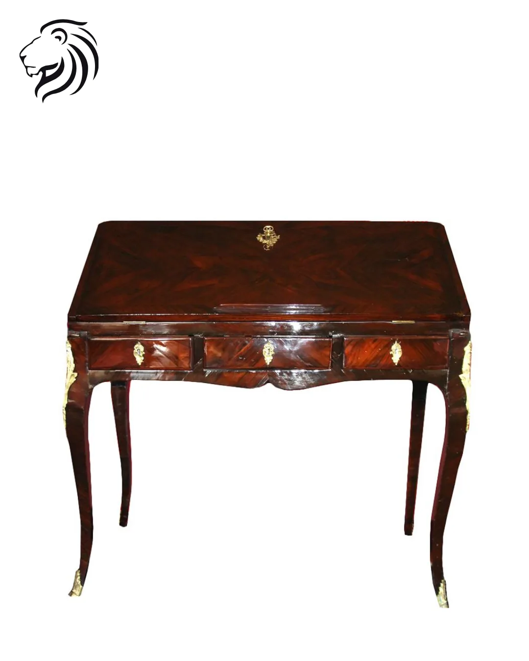 Bureau plat à trois tiroirs et lingotière