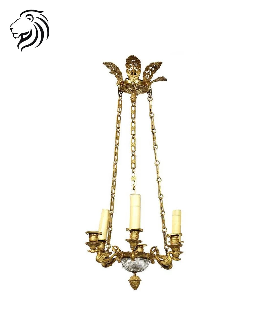 Lustre en bronze doré à décor de cygnes