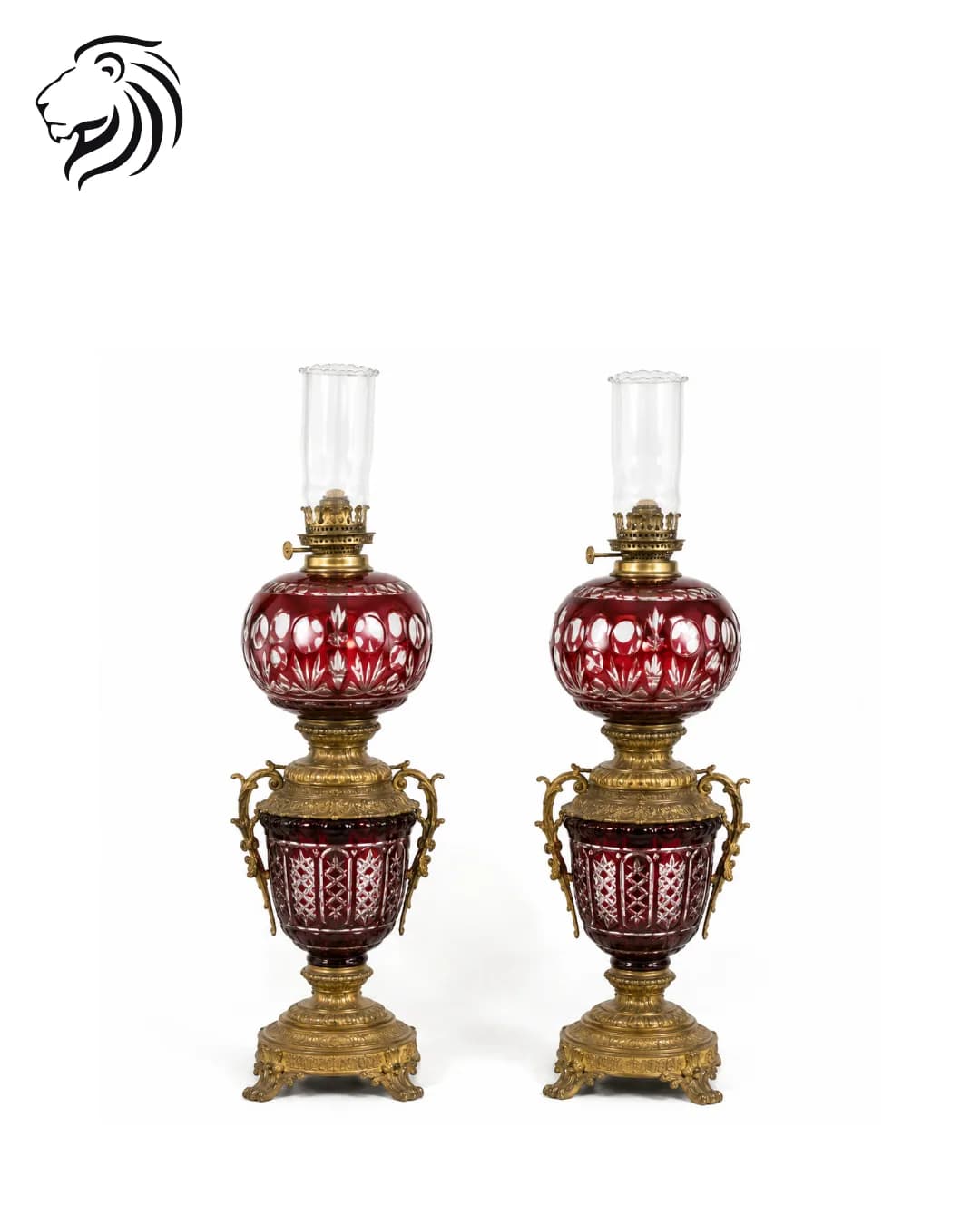 Paire de lampes à pétrole en cristal overlay rouge
