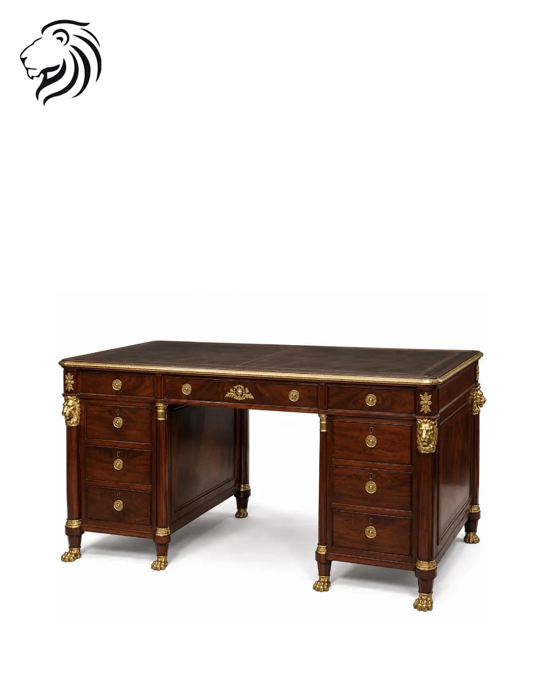 Bureau plat double face à têtes de lion