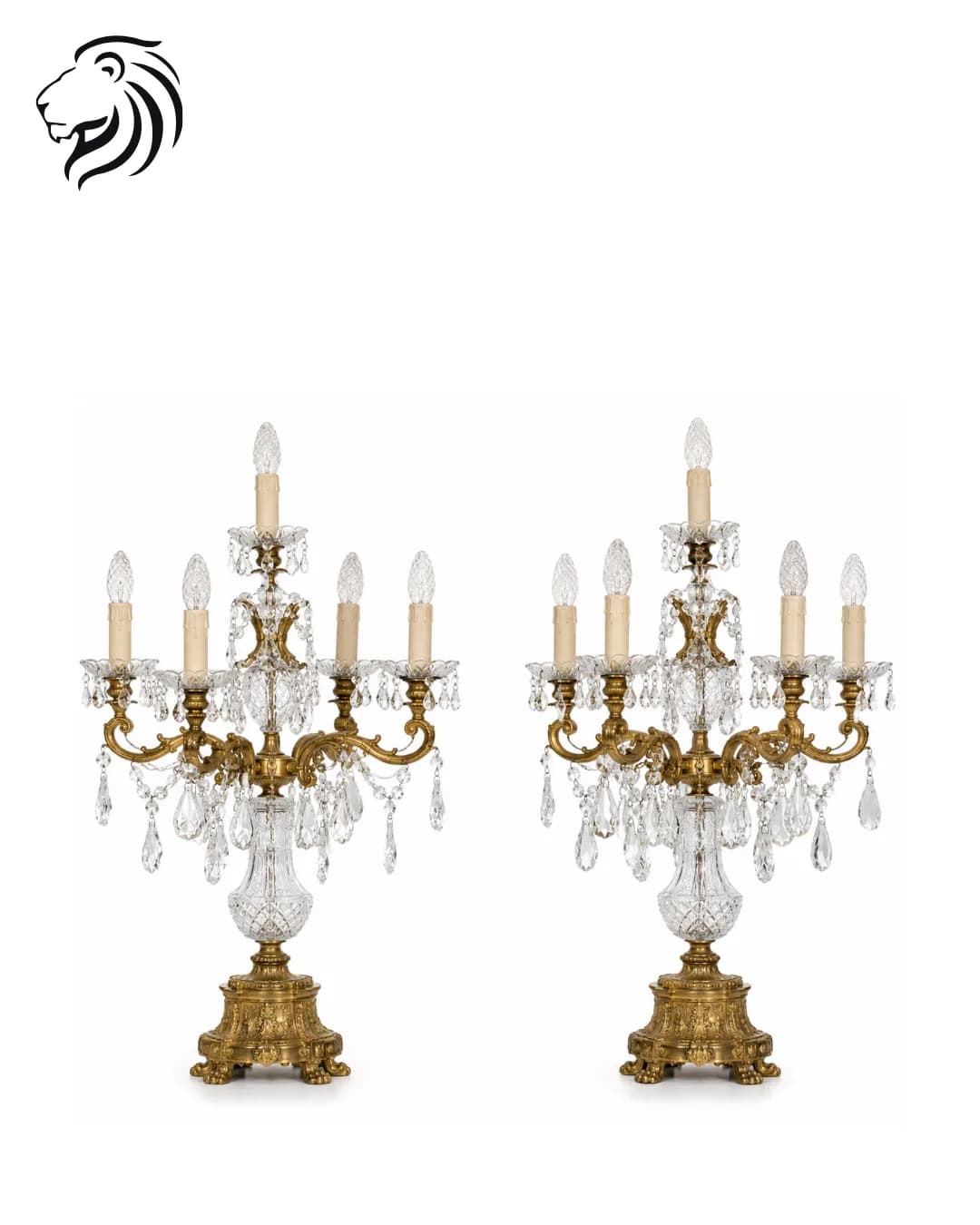 Paire de girandoles en cristal à cinq lumières
