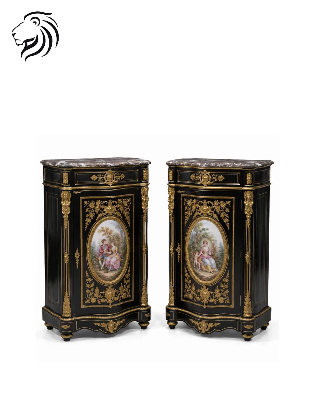 Paire de meubles d'appui à médaillons de porcelaine