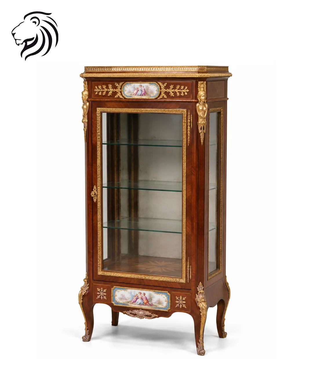 Vitrine à une porte ornée de plaques de porcelaine