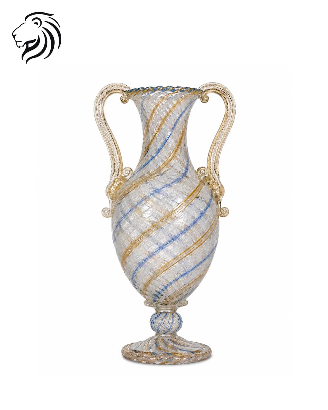 Grand vase en verre filigrané à anses