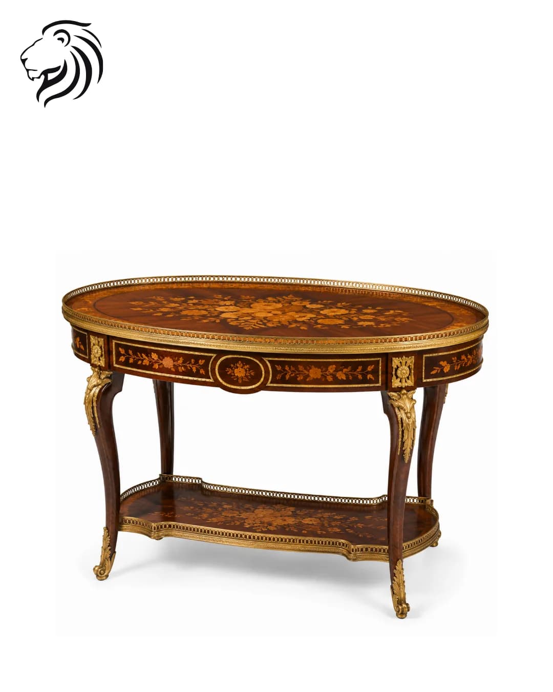 Table de milieu ovale en marqueterie florale