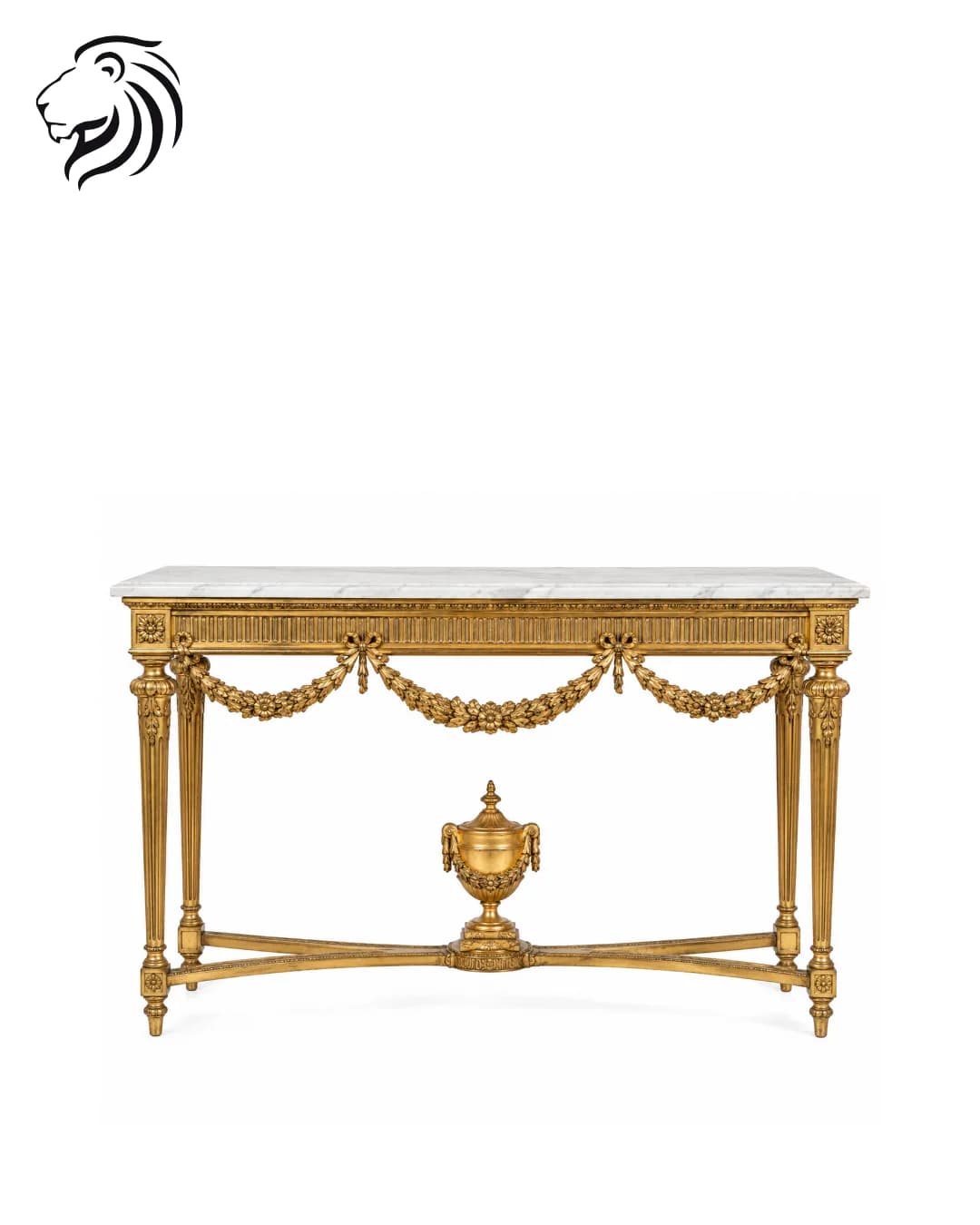 Grande console en bois doré à décor de guirlandes