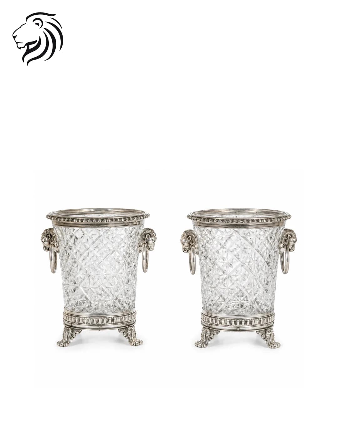 Paire de rafraîchissoirs en cristal et argent