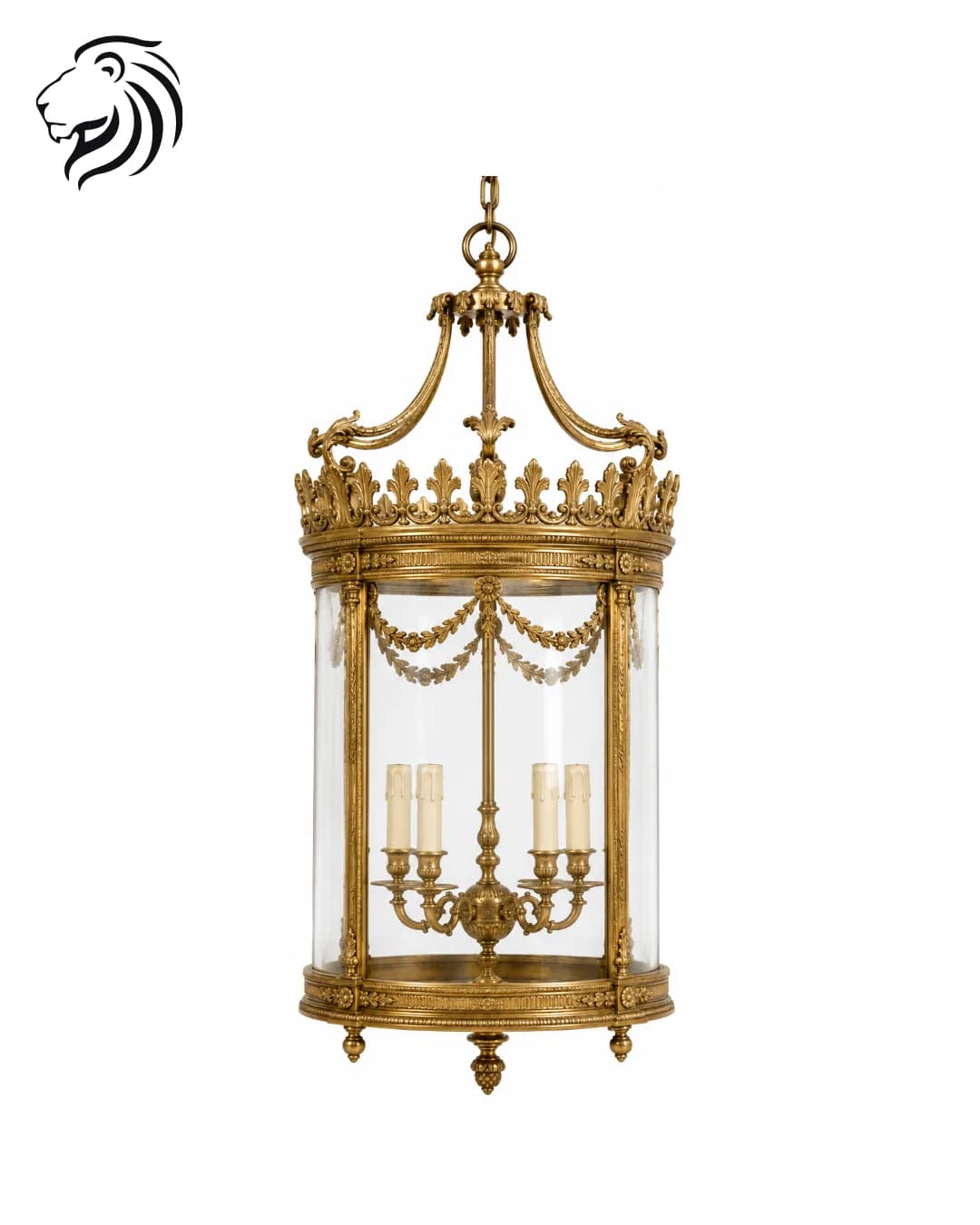 Grande lanterne cylindrique à couronne fleuronnée