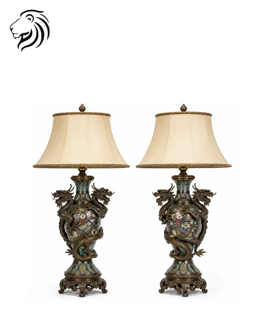 Paire de lampes à décor de dragons en bronze