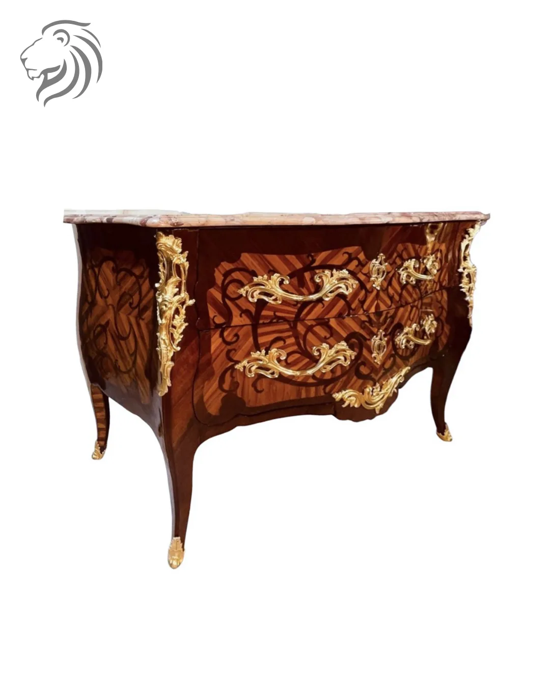 Rare commode galbée d’époque Louis XV en marqueterie