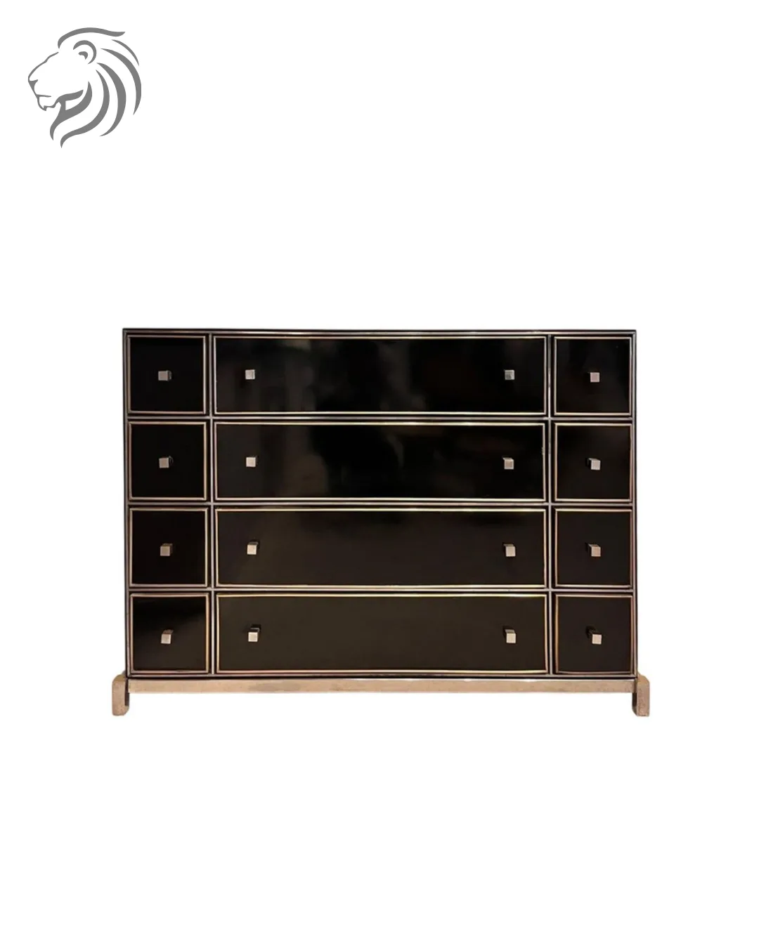 Commode en laiton, acier chromé et formica noir, vers 1970