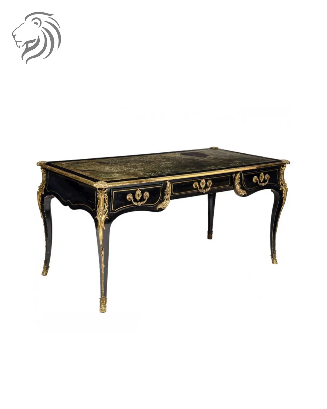 Bureau plat en bois laqué noir et bronze doré