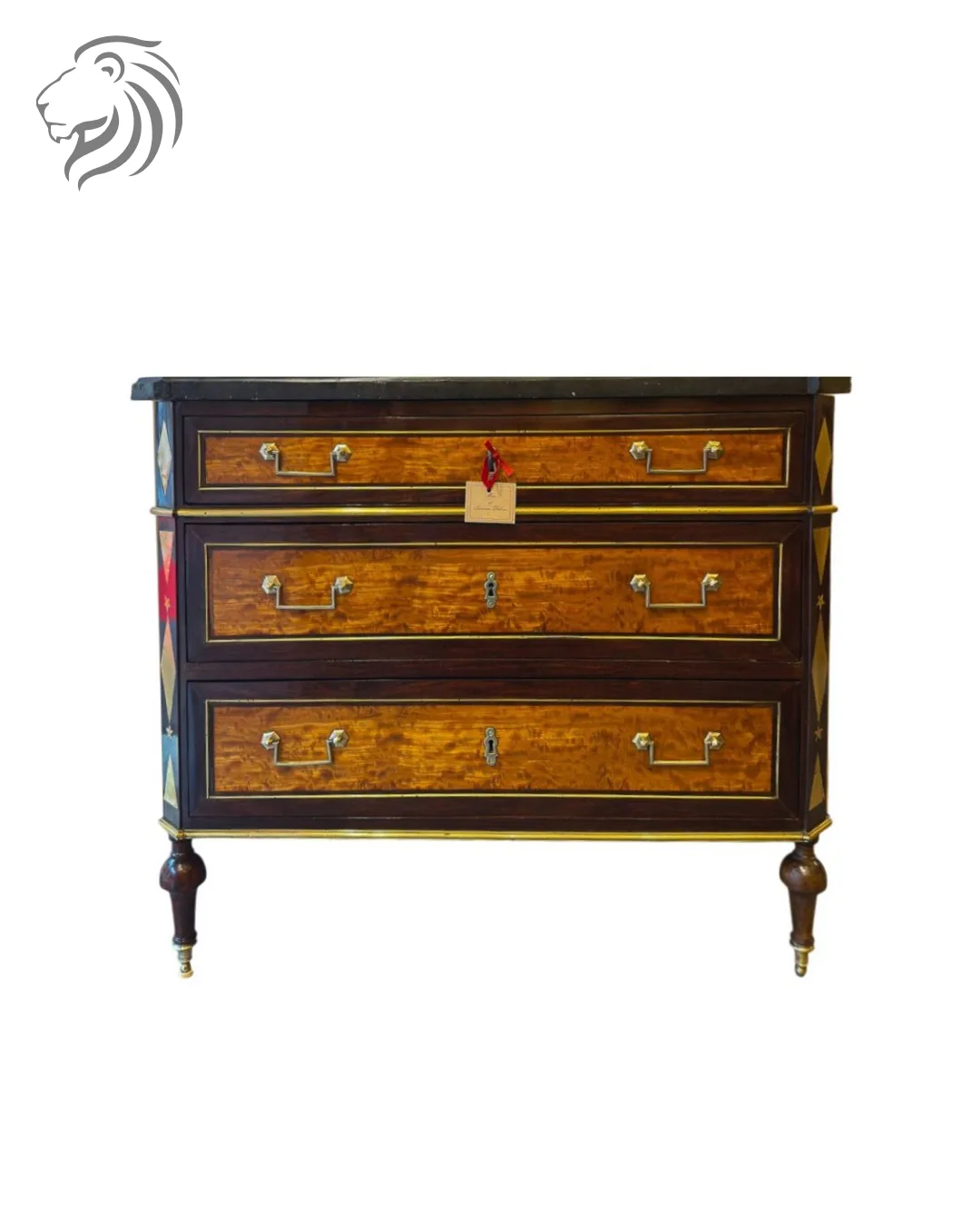 Petite commode en amarante et citronnier à marqueterie de laiton doré d’époque Directoire