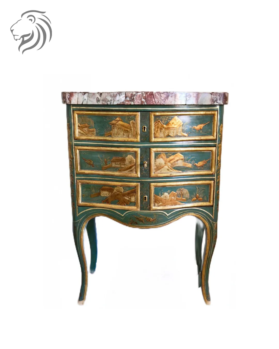 Petite commode laquée à décor de scènes chinoises, Piémont vers 1740