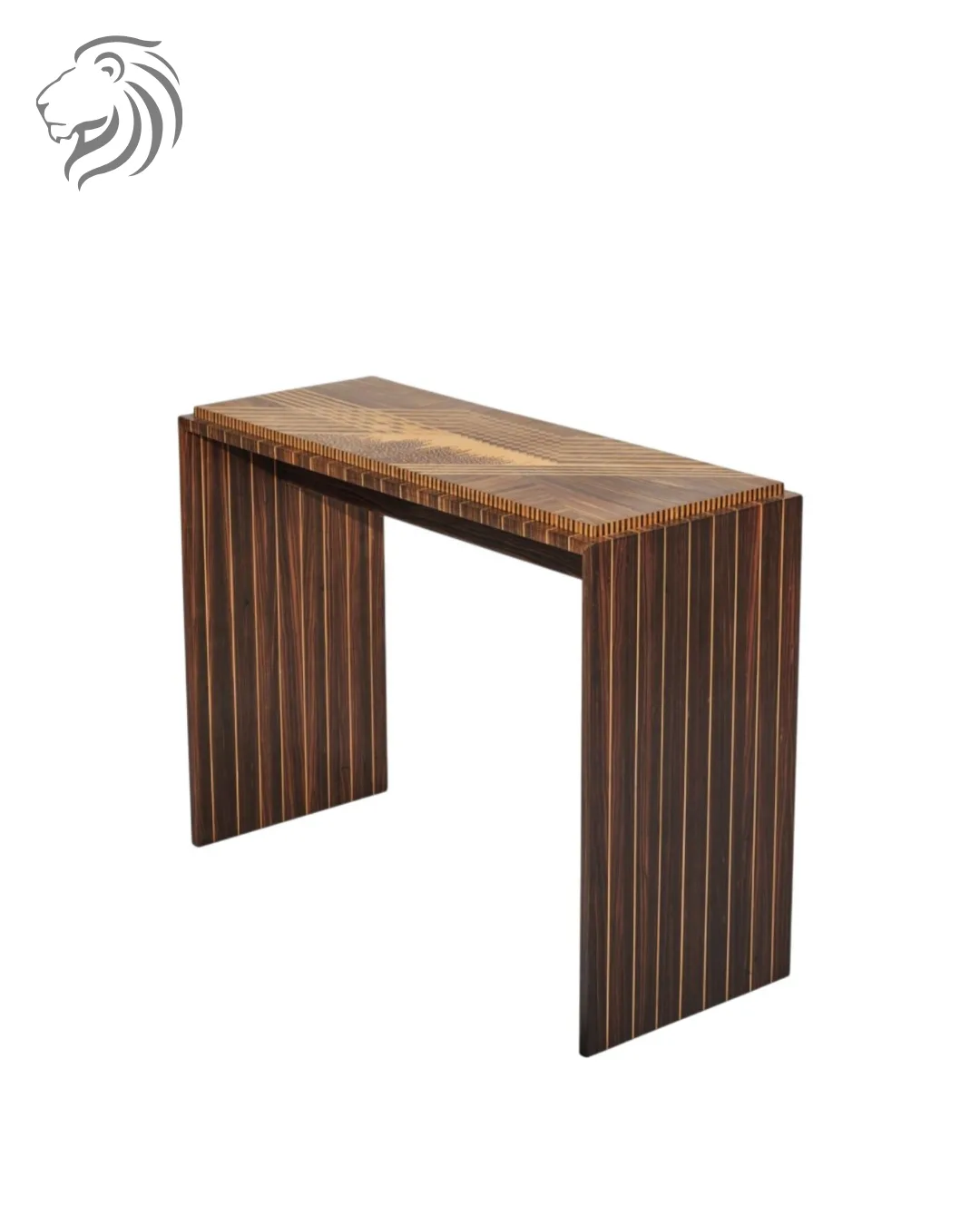 Console Art Moderne en placage de Zébrano et marqueterie, vers 1980