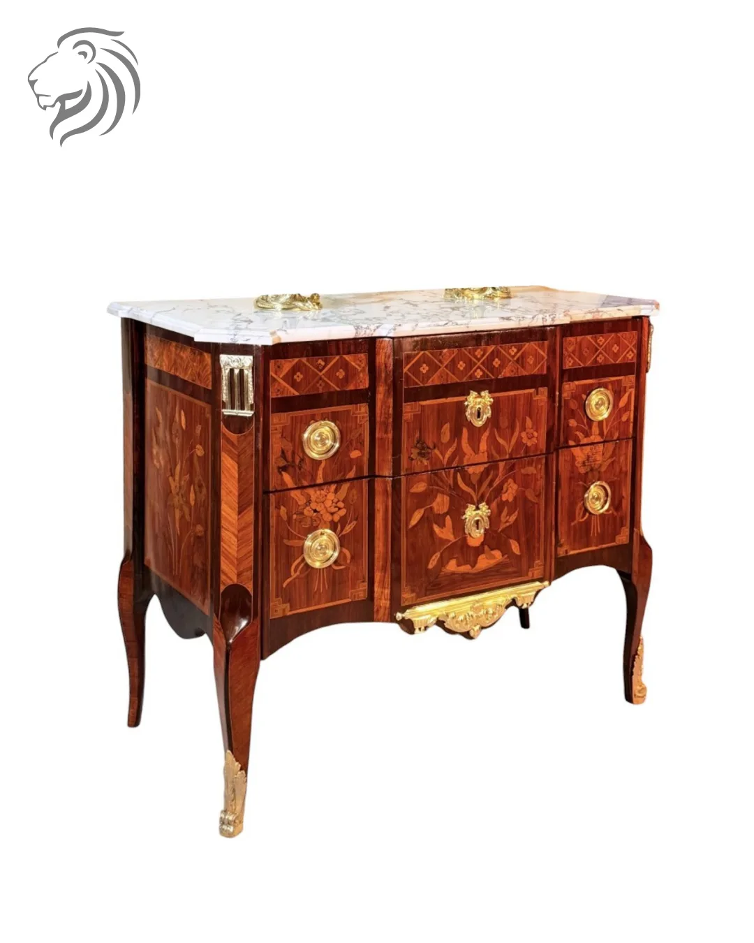 Commode à ressaut en marqueterie d’époque Transition