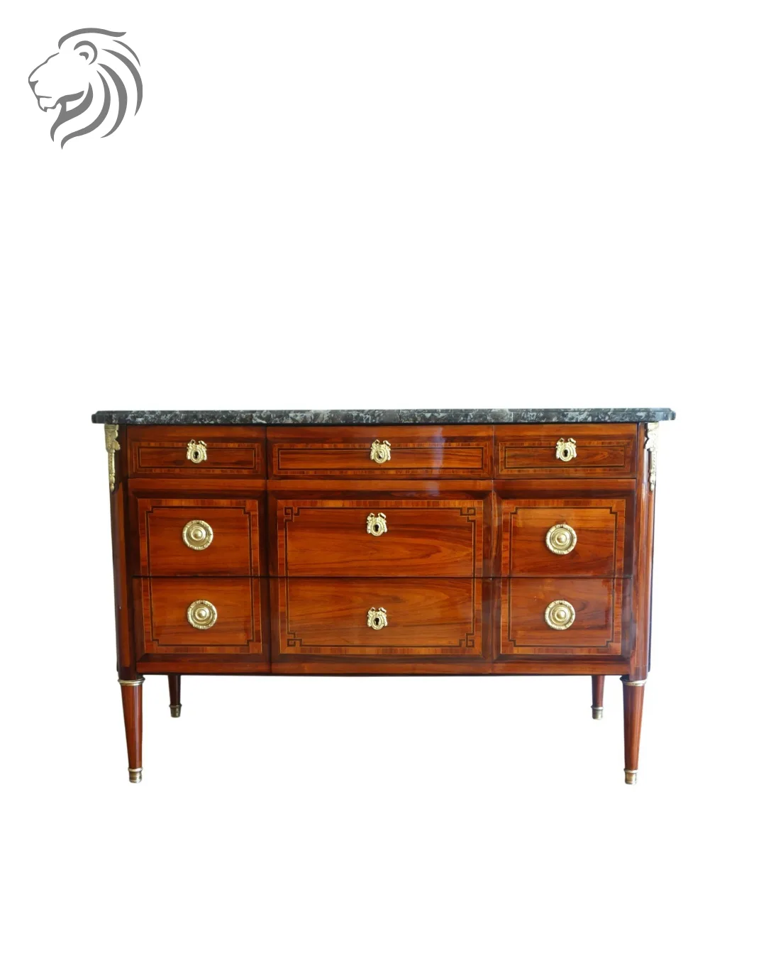 Commode en marqueterie d’époque Louis XVI, vers 1780