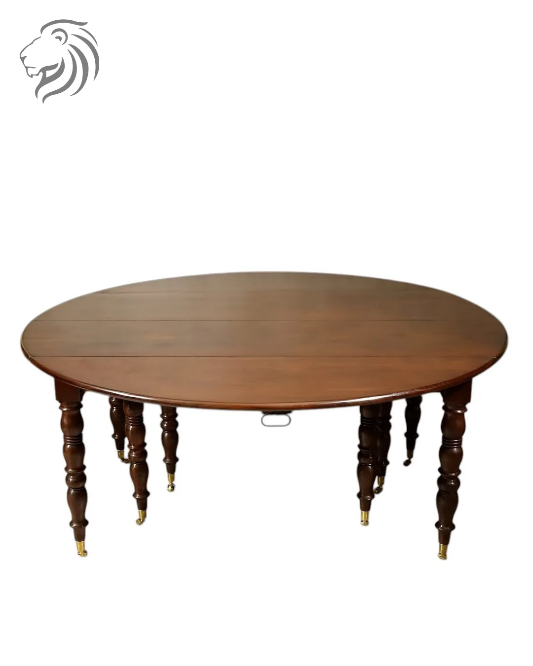 Grande table de banquet en acajou massif à sept rallonges, premier tiers du XIXe siècle