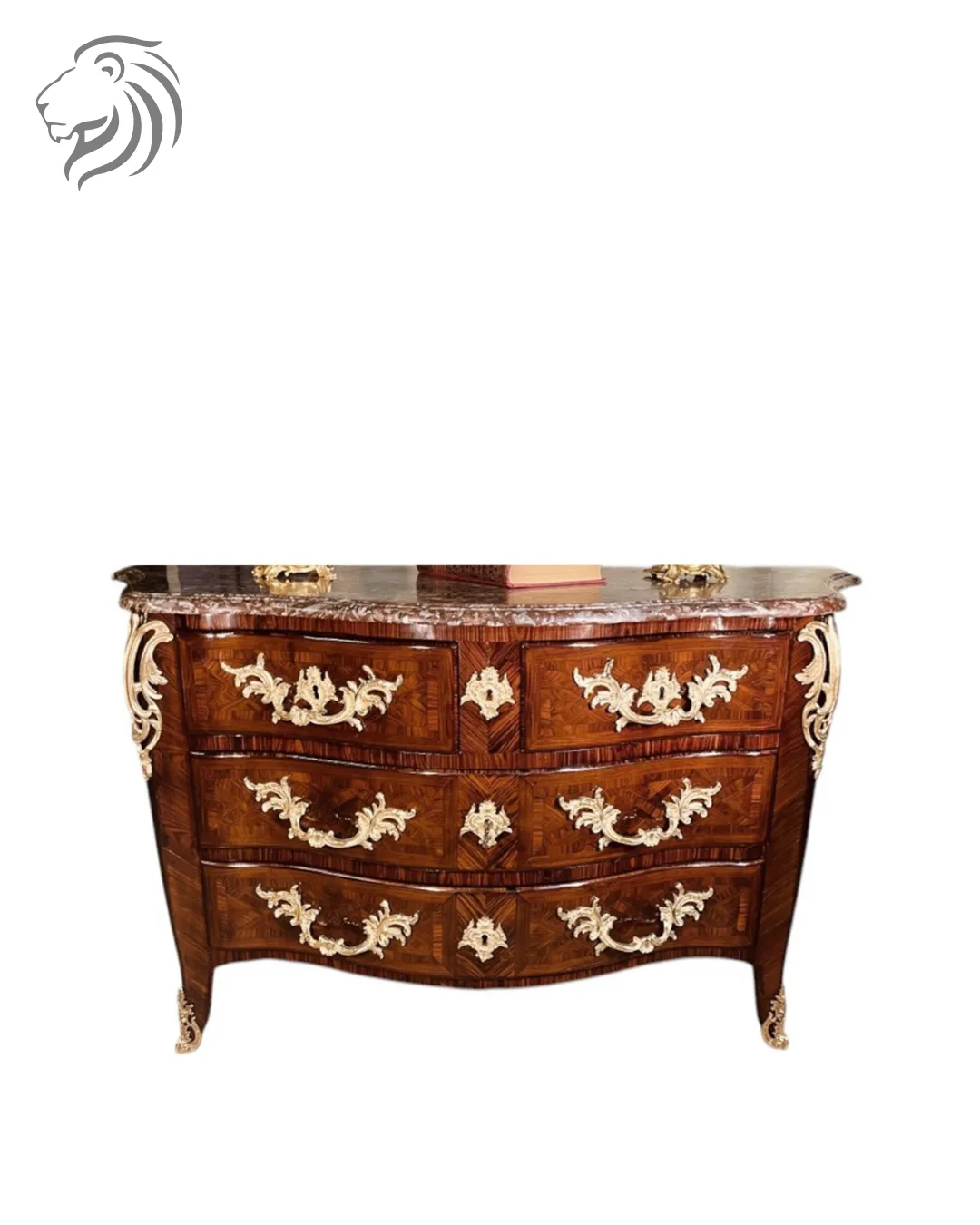Grande commode galbée en marqueterie de bois de violette