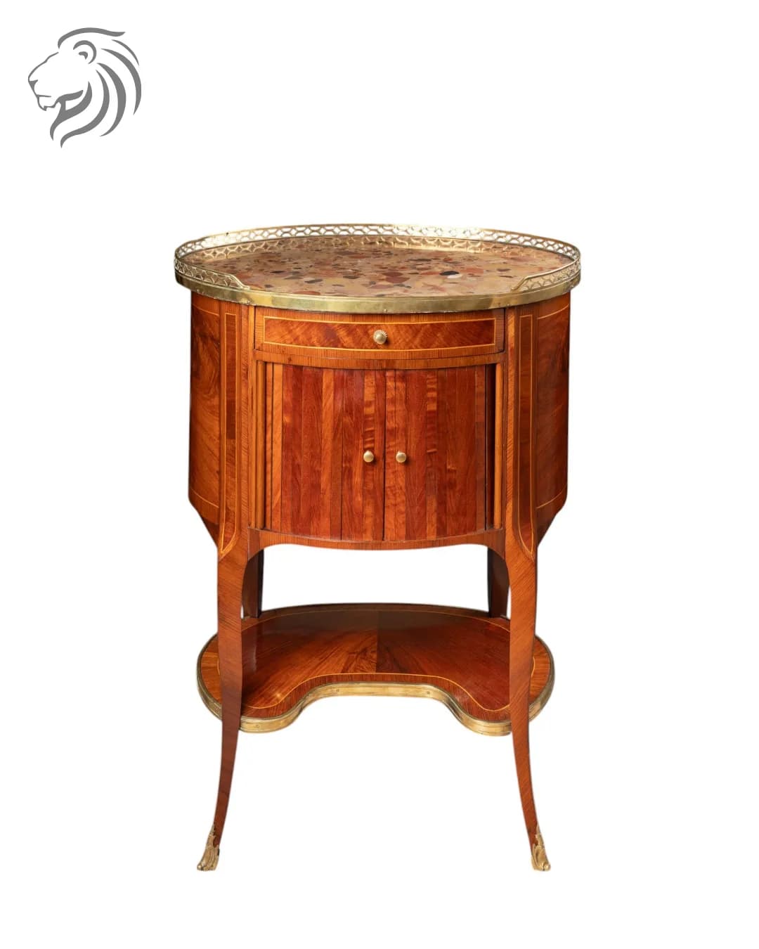 Table de salon ovale à écritoire et rideaux