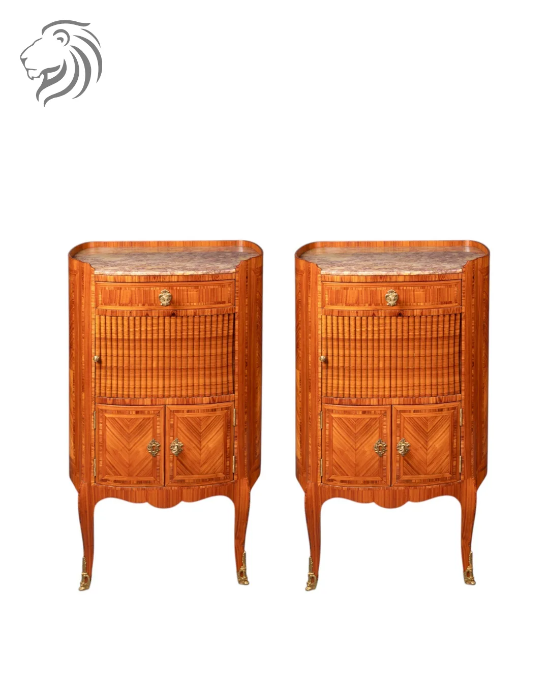 Paire de chevets en bois de rose à décor de chevrons