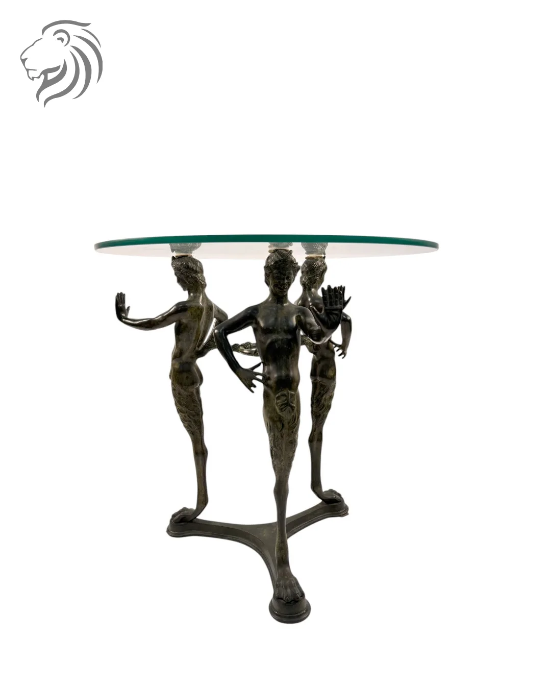 Guéridon tripode en bronze à plateau de verre