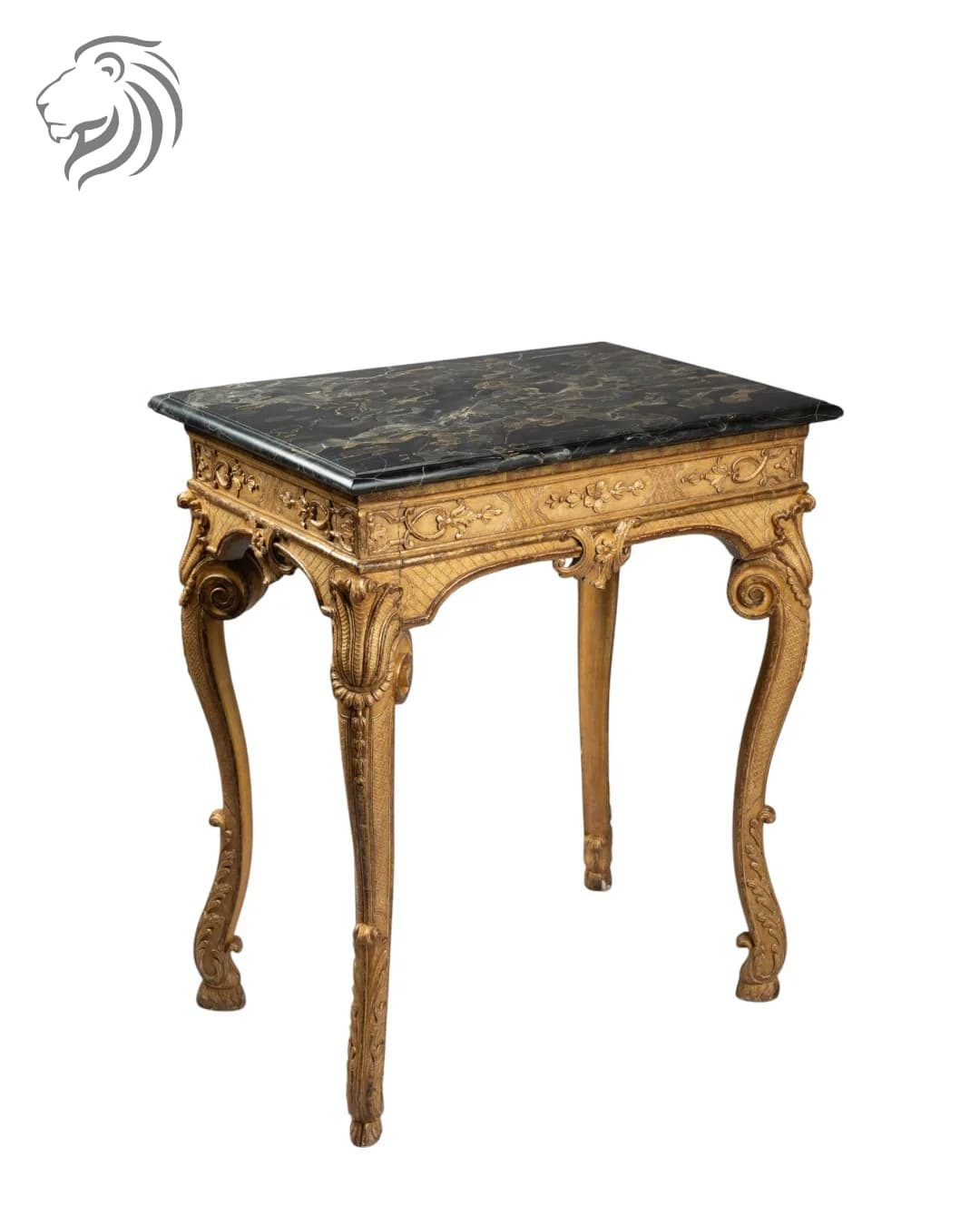 Table de milieu en bois doré et marbre Portor