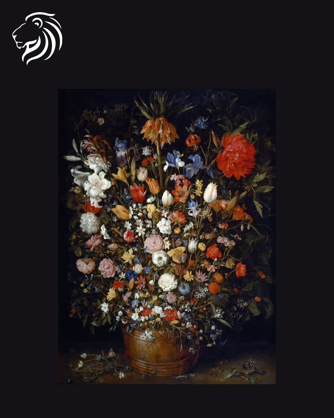 École de Jan Brueghel l’Ancien – Bouquet de fleurs dans un vase de verre