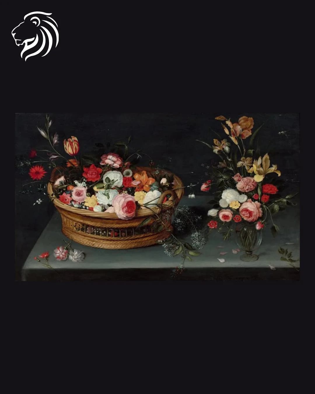École de Jan Brueghel l’Ancien – Corbeille de fleurs et insectes