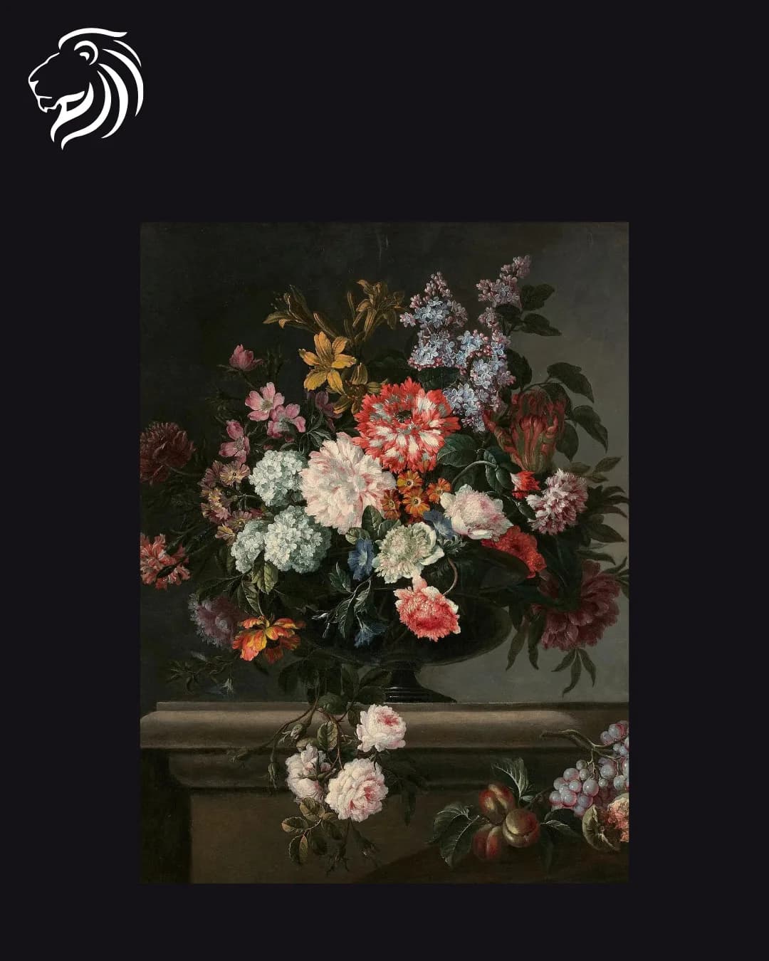 D’après Jean-Baptiste Monnoyer – Fleurs et fruits sur un entablement
