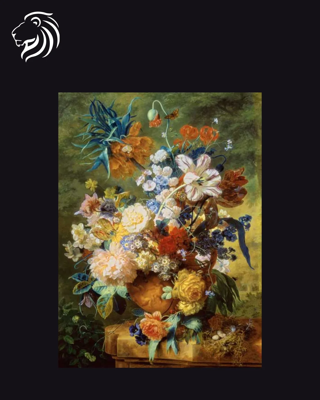 Dans le goût de Jan van Huysum – Fleurs et nid d’oiseau