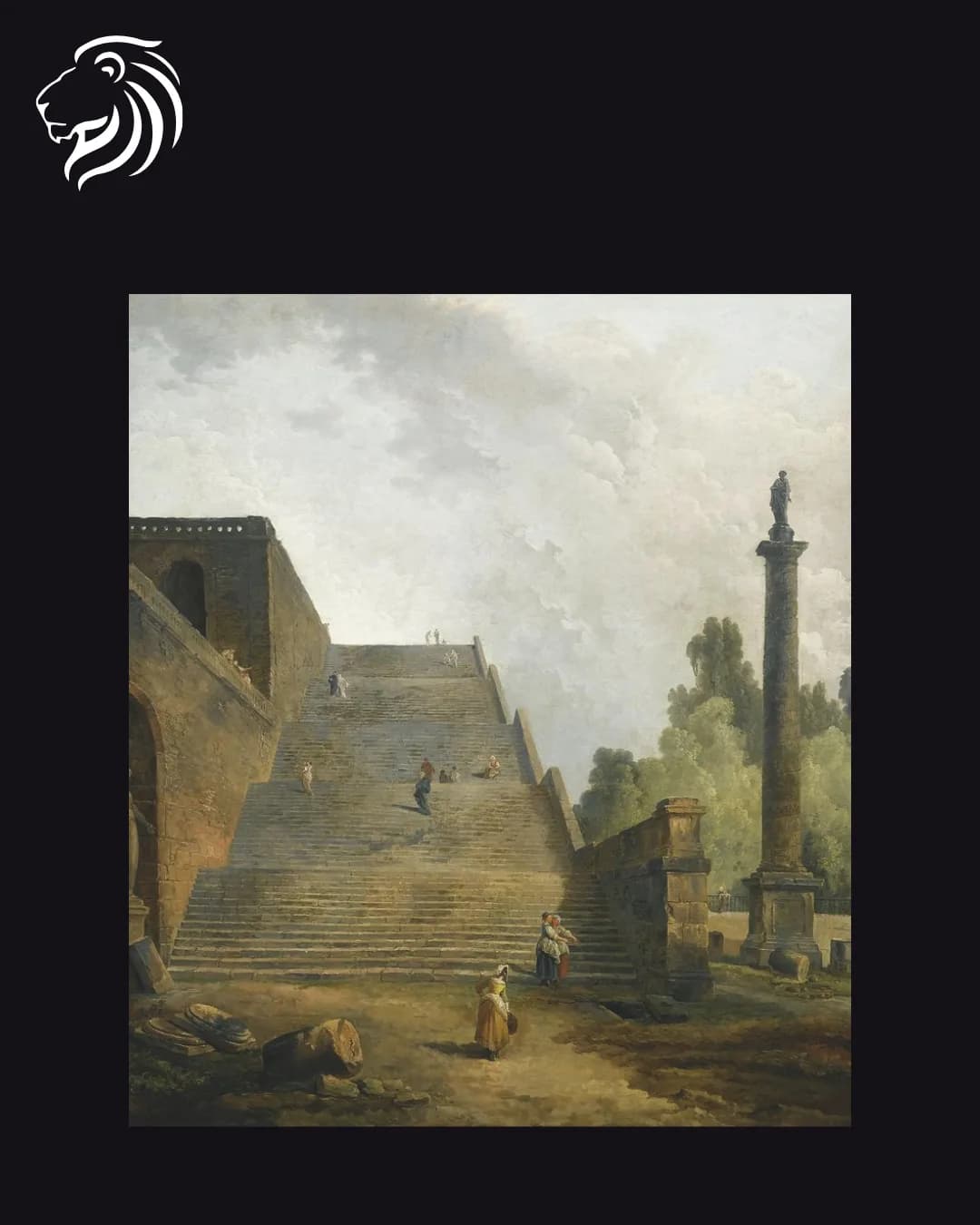 École de Hubert Robert – Escalier monumental dans un parc