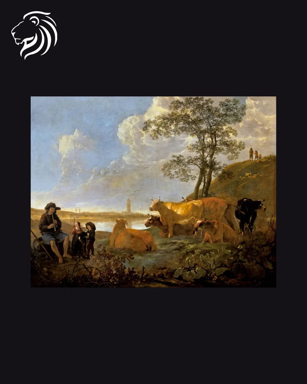École de Aelbert Cuyp – Paysage pastoral au soleil couchant