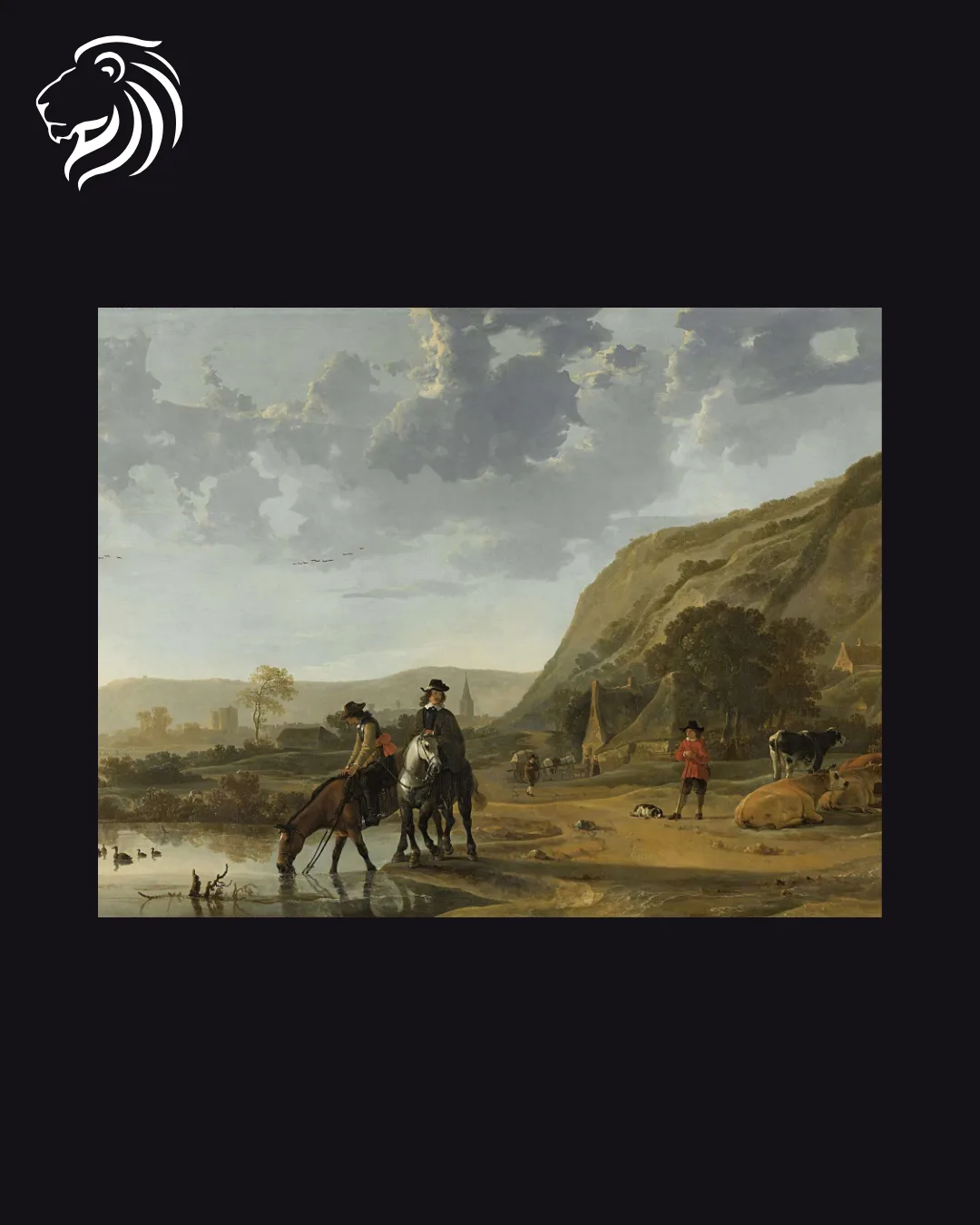 Suiveur de Aelbert Cuyp – Cavaliers au bord d’une rivière