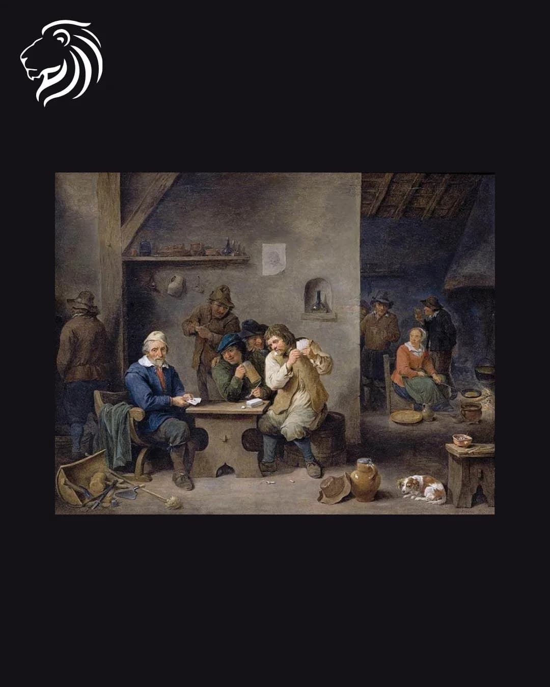Dans le goût de David Teniers le Jeune – Scène de taverne avec joueurs de cartes
